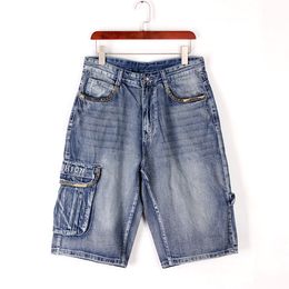 Pantalon recadré jeans à sept points à sept points pour hommes lavés hommes shorts en jean élastique et tendance pantalon de taille plus lâche et décontracté 30-46