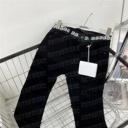 Mulheres calças jeans designer jeans carta webbing cintura elástica lápis calça magro preto collants quatro temporada