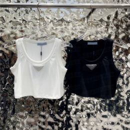 Recadrée Débardeur Designer T-shirts Pour Femmes Strass Badge Mode Gilet Sans Manches Réservoirs Noir Blanc Tops