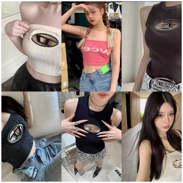 Cropped Top Knit Designer Diesel T-shirt Oco Out Tee Womens Knits Mulheres Tops Sexy Sem Mangas Yoga Verão Tees Coletes Spicy Girl Traje YH7