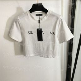 Bijgesneden dames T-shirt korte mouw luxe wit zwart tops tees casual dagelijkse zomer designer shirts