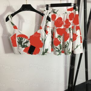 Recadrée Femmes T-shirt Jupe Vintage Floral D'été Débardeurs Sexy Sans Manches Fille Dames Réservoirs Jupes