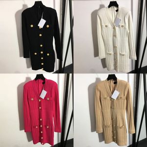 Robe tricotée pour femmes, pulls à manches longues, col rond, robes mi-longues, charmante, élégante, de styliste, robe de luxe