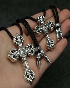 Croson S925 Silver Personality Trend Men039s en Women039S Flame Cross Necklace Pearl Chain Pendant Jewelry2783080