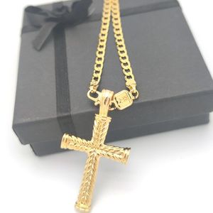 Kruis 24 k massief goud GF charmes lijnen hanger ketting Curb Chain christelijke sieraden fabriek hele kruisbeeld god gift299P