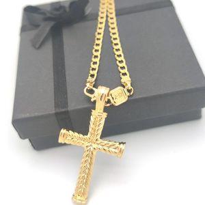 Croix 24 K Solid Gold Gf Charms Lignes pendente Collier Courbe Chain Christian Jewelry Factory Wholecrucifix God Gift244K