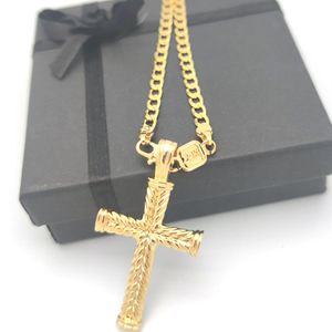 Cruz 24 k oro sólido GF encantos líneas colgante collar cadena curva joyería cristiana fábrica enteracrucifijo dios regalo222i