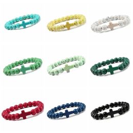 Bracelets de perles croisées bijoux de brin mode Religion hommes femmes 8mm pierre naturelle guérison oeil de tigre noir mat Agate élastique S317A