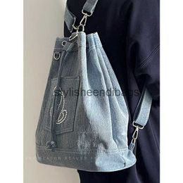 Cross Body Casual Denim String Mini sac à dos Vintage étudiants sac à bagages sac à main Jeans sacs à dos seau fourre-tout sacstylisheendibags