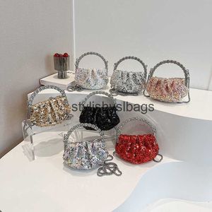 Cross Body Sac nuage plissé coloré avec une sensation haut de gamme style occidental sequin incrusté de diamants texture levée à la main sacs à bandoulière H240323