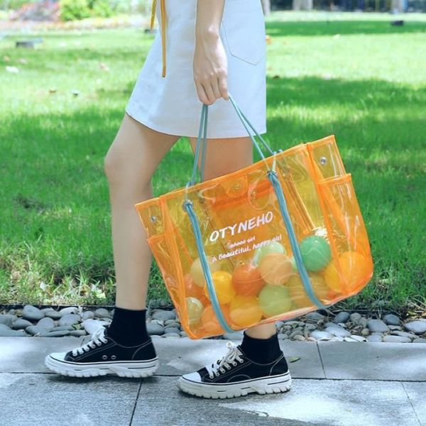 Bolsos femeninos transparentes a la moda con cuerpo cruzado, bolso de playa impermeable de PVC con un solo hombro, gran capacidad, 2021, verano