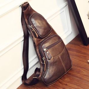 Cross Body Hoge Kwaliteit Mannen Lederen Koeienhuid Vintage Sling Chest Back Day Pack Travel Mode Messenger Schoudertas