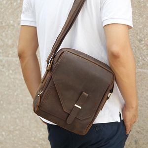 Bolsos cruzados para hombre, bolsos de mano, marca IPad, cuero genuino Crazy Horse, bandolera Vintage, bolso de negocios, bolso de hombro para hombre, bolso para hombre