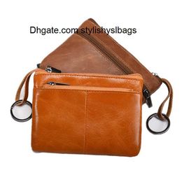 Cross Body Mini sac à main pour hommes en cuir véritable portefeuilles femmes pochette à fermeture éclair portefeuille court petit sac d'argent porte-monnaie porte-carte bancaire d'affaires