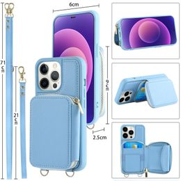 Cross Body Phone Case met kaartinvoeging Zero Wallet Anti Drop Phone Protective Case Card Tas Wallet Style Protective Leather Case met ritssluiting voor iPhone 14 15 Pro Max