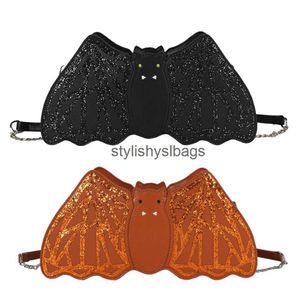 Bolso bandolera estilo punk con cuerpo cruzado, lentejuelas de cuero, bolsos de hombro con murciélago, bandolera de calabaza de PU para regalos de fiesta de Halloweenstylishyslbags