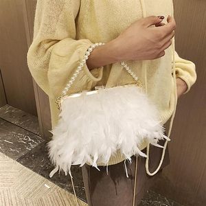 Cross Cross White Feather Hands Hands Mand's Women's Embsty Clutch Sac exquis Perle Chain Wedding Bridal Brider Party Banquet Tote 238Q