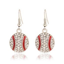 18K Or Blanc Plaqué Sport Boule De Cristal Autrichien Dangle Boucles D'oreilles pour Femmes Rugby Softball Basketball Football Volleyball Boucles D'oreilles En Gros Prix