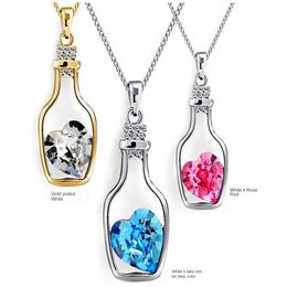 Mode créative transfrontalière populaire en forme de coeur collier en cristal tendance plaqué or diamant dérive bouteille pendentif accessoires féminins