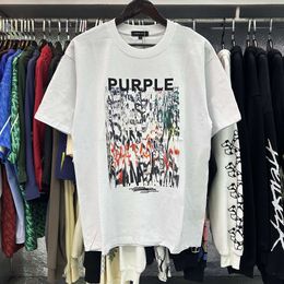 Designer Purple Brand T Shirts European en American High Street Trendy Purple Gekleurd Gedrukt Pure Cotton Casual Street Short Sheeved T-shirt voor zowel mannen als vrouwen