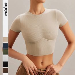 Grensoverschrijdend Europees en Amerikaans dames T-shirt met korte mouwen voor afslanken en veelzijdig basisshirt met ronde hals, sexy blote navel slim fit bm-top, pittig meisje