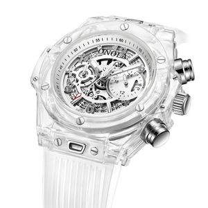 Grensoverschrijdende mode plastic transparant case ontwerp sport multifunctionele heren horloge heren pe90 quartz beweging polshorloges265m