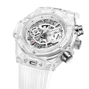 Grensoverschrijdend mode plastic transparant kastontwerp sport multifunctioneel herenhorloge heren pe90 quartz uurwerk polshorloges306d