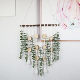 Grensoverschrijdende bloemenwinkel eucalyptus muur gemonteerde tassel houten chip decoratie hangende welkomstdeur bord muur Europese en Amerikaanse stijl hangende accessoires