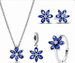 Grensoverschrijdende buitenlandse handel verzilverd design sieraden set trio schittering blauw peervormige parket ketting oorbellen ring