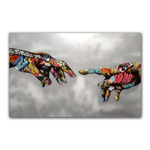 Grensoverschrijdende hand in hand hangend schilderij, straatgraffiti, abstracte kunst, hiphopstijl, slaapkamer, woonkamer canvas schilderen
