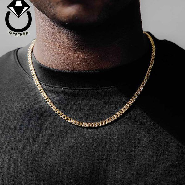 Chaîne cubaine en acier inoxydable hip-hop transfrontalier en Europe et en Amérique, collier pour hommes en or 18 carats