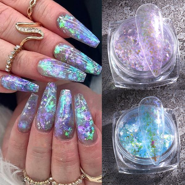 Ongles chauds transfrontaliers Glitter Transparent Flash Polarisé Couleur Magique Opale Poudre Changement de Couleur Cristal de Glace Ongles Paillettes Ongles