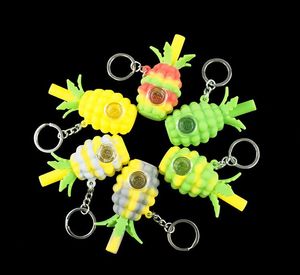 Tuyau en silicone d'ananas chaud transfrontalier mini tuyau avec porte-clés petit tuyau avec bol en verre tuyau pour fumer en gros