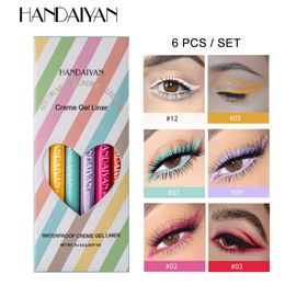 Venta caliente transfronteriza 6 piezas de lápiz de delineador de ojos Handaiyan impermeable rotativo, fácil de secar, color, lápiz de gel de gel de maquillaje no mareado