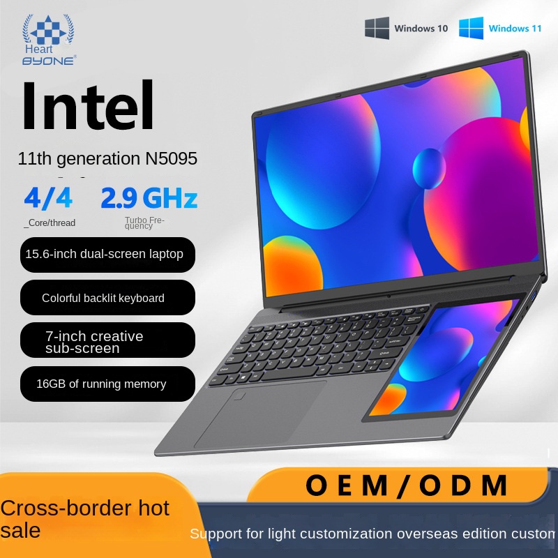 Cross-Border Hot Selling 15.6-Inch Touch Dual-Screen Laptop N5095 Ultra-Light Tablet Business Laptop
