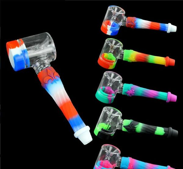 Cross-Border ￠ chaud vendant 5 pouces Pipe de silicone Nouveau verre de forme de marteau, petit tuyau transportera accessoires pour fumer en gros