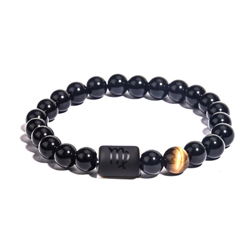 Pulseira elástica de doze constelações de doze constelações transfronteiras para a pulseira de miçangas de miçangas lisadas de masculino