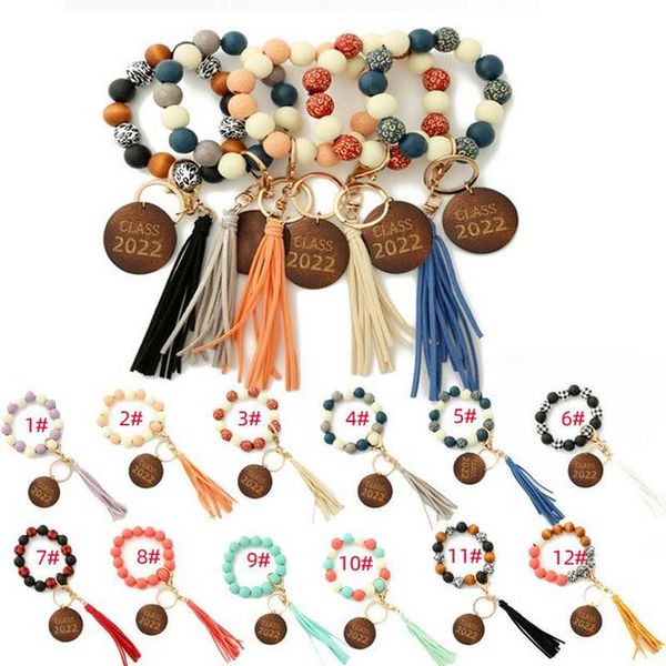 Transfrontalier Léopard Repéré Vintage Perle En Bois Party Favor Bracelet Repéré En Bois Perle Bracelet Classe Graduation Cadeau Porte-clés B0410