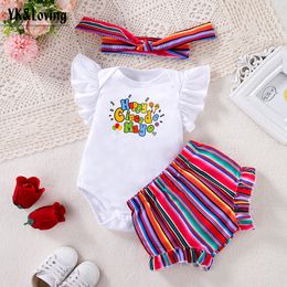 Cross Border Mexico Festival Infant en Toddler Set Flying Sheeves Sweetheart PP Shorts and Hair Accessories 3pcs Set Fashion Cute Party Dress Trendy