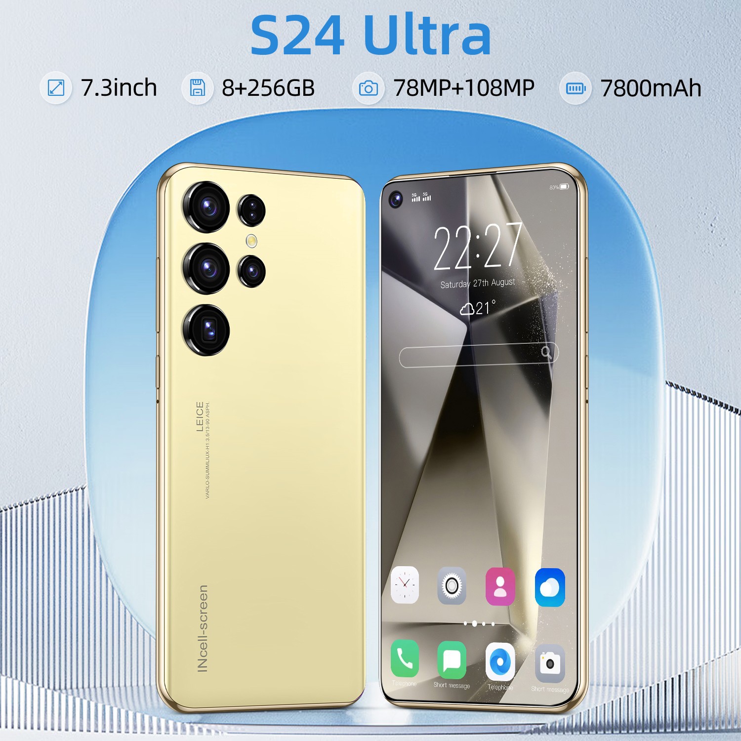 Sınır ötesi cep telefonu S24 Ultra Real 4G7.3 inç hepsi bir arada büyük ekran 8 milyon element Android 8.1 3 64