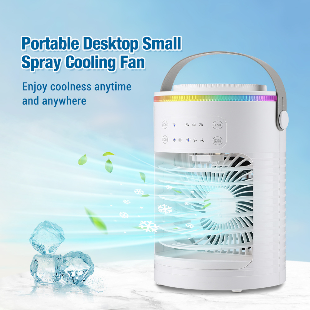 Cross-Border New Arrival Timing Seven-Color Ambience Light Air Cooler Spray Refrigeration Desktop Mini Small Air Conditioning Timing Air Cooler