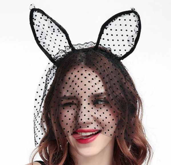 Nouvelle fête transfrontalière bandeaux de chat dentelle dot oreilles de chat bande de cheveux voiles Halloween chapeaux en gros