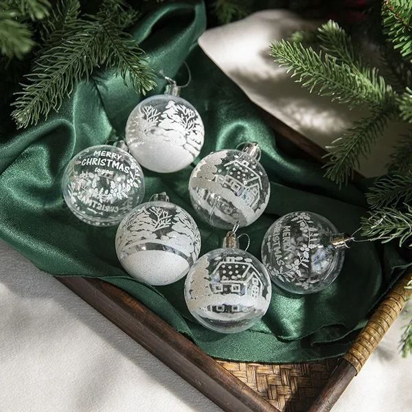 Boule de noël transparente, nouveau produit transfrontalier, boîte de 6cm, décoration d'arbre de noël en acrylique peint en bleu, vente en gros