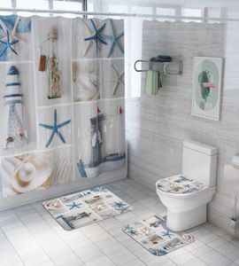 Cortina de ducha con estampado de estrella de mar y océano, juego de cuatro piezas, cortina de partición, cortina de partición, Amazon bathro8786414