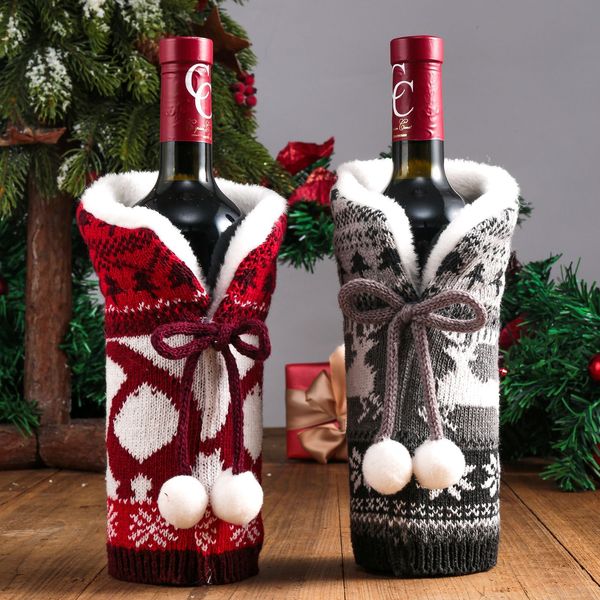 Juego de bolas de decoración navideña de lana nueva cruzada, conjunto de vino tinto tejido, artículos de ambiente, vacaciones en casa, RRB16060