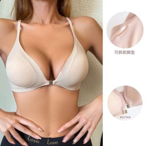 Grensoverschrijdende naadloze grote sexy lingerie voor dames met dunne en kleine borsten, verstelbare bh met gesp aan de voorkant voor damesbeha's