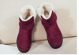 Bottes d'hiver pour femmes en croûte de cuir de vache à fond plat grande taille chaussures en coton pour dames bottes à tube court.