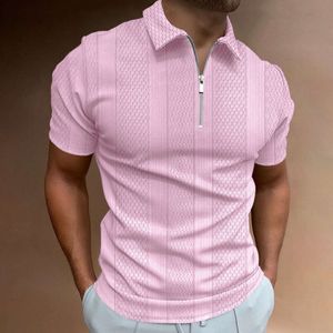 Cross Border Supply of 2023 Summer Men's Polo shirts, Solid Color Short Sleved Rapel T-Shirts, Casual Vertical Jacquard Men's Tops