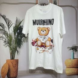 Cross Border Trendy Brand European Goods Mos Summer Teddy Bear Korte mouwen T-shirt, unisex paar stijl, borst teddybeer letters 8353