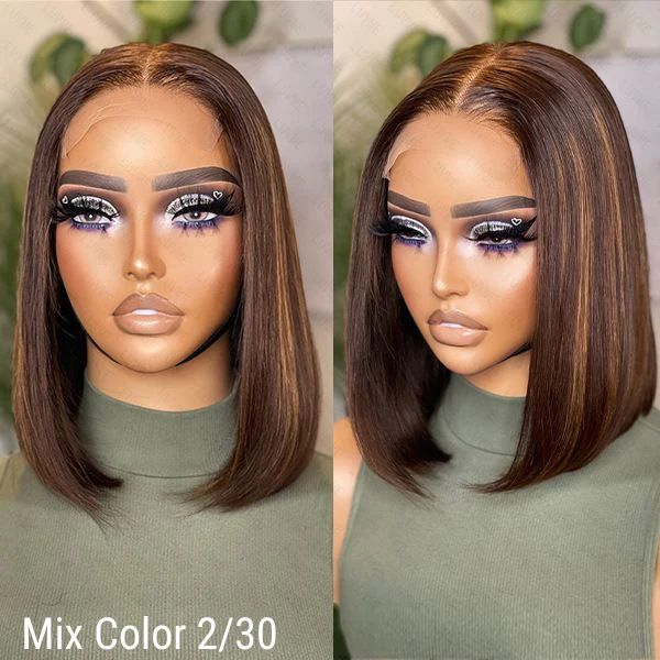 Coiffure transfrontalière coiffure européenne et perruque américaine femelle cheveux courts Bob Wig4x4 en dentelle réalité coiffure casque ombre couleur human